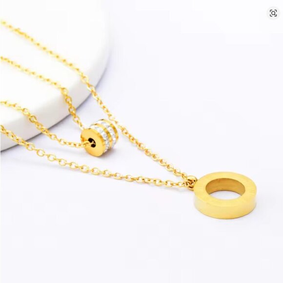 316L Stainless Steel Fashion Fine Jewelry 2 Layer Zircon Round Roman Numerals - Picture 4 of 7